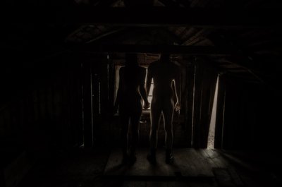 屋根裏部屋のカップル、2015年（スクリーンプリント） 作： Elinleticia Högabo