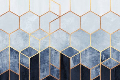 モダンな幾何学模様の青い六角形 作： Elisabeth Fredriksson