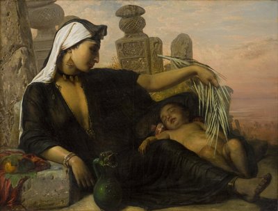 彼女の赤ん坊を持つエジプトのフェラ女性 作： Elisabeth Jerichau Baumann