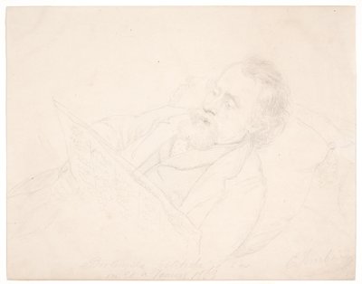 ソファに横になって新聞を読んでいる J. A. Jerichau の習作 作： Elisabeth Jerichau Baumann