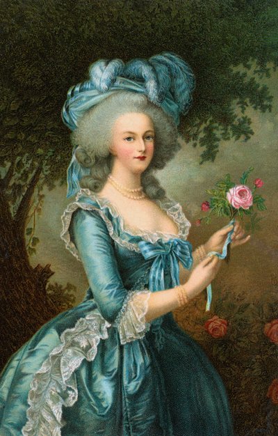 バラを持つマリー・アントワネットの肖像 作： Elisabeth Louise (after) Vigee Lebrun