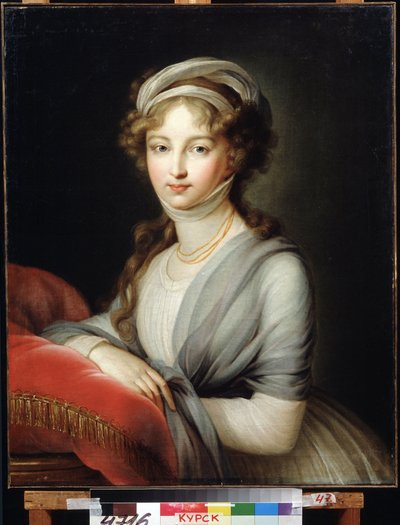 皇后エリザベート・アレクセイエフナの肖像、バーデンのルイーズ王女 (またはバーデン) (1779-1826) (皇后エリザベート・アレクセイエフナの肖像、バーデンのルイーズ王女)。 マリー ルイーズ エリザベス ヴィジェ ルブラン (1755-1842) の絵画。 キャンバスに油彩、80 x 64.6 cm 作： Elisabeth Louise Vigee Lebrun