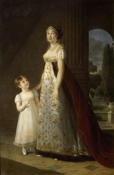 ナポリとシチリアの女王、キャロラインボナパルト1782〜1839の肖像画、娘のレティシア、1807年 作： Elisabeth Louise Vigee Lebrun