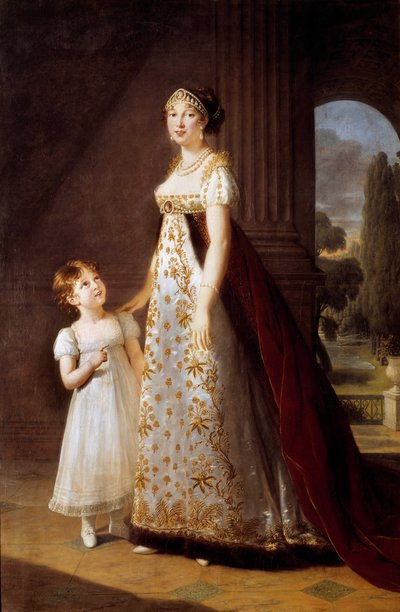 マリー・アノンシアード・カロリーヌ・ボナパルト（1782-1839）の足元にあるポートレート 娘のレティシア（マリア・レティツィア・ジョセフィーヌ・ムラット）とムラット姫 作： Elisabeth Louise Vigee Lebrun