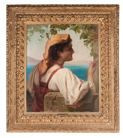 ナポリ湾の網を修理するイタリアの乙女、1872年 作： Elisabeth Maria Anna Jerichau Baumann