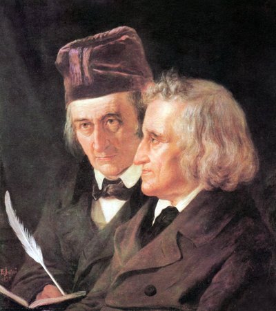 グリム兄弟：ヤコブ（1785-1863）とウィルヘルム（1786-1859）画：エリザベート・ジェリコー＝バウマン（Elisabeth Jerichau-Baumann 作： Elisabeth Maria Anna Jerichau Baumann