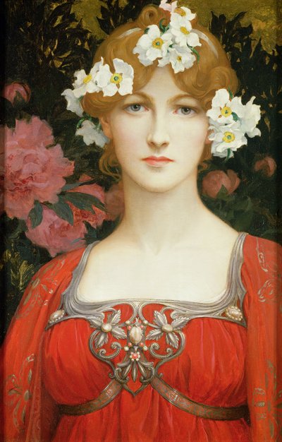 白い花のサークレット（油彩・キャンバス） 作： Elisabeth Sonrel