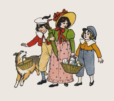 散歩する子供たち（カラーリトグラフ 作： Elise H. Stewart