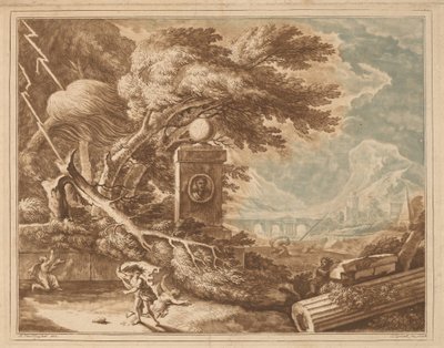 英雄的な嵐の風景 作： Elisha Kirkall, after Jan van Huysum
