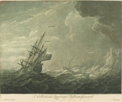 コレクション・オブ・ローレンス・ファッションの出荷シーン 作： Elisha Kirkall after Willem van de Velde the Younger