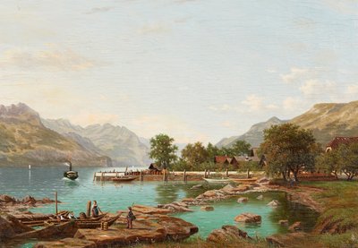 マッジョーレ湖の山のある風景（キャンバスに油彩） 作： Eliza Agnetus Emilius Nijhoff