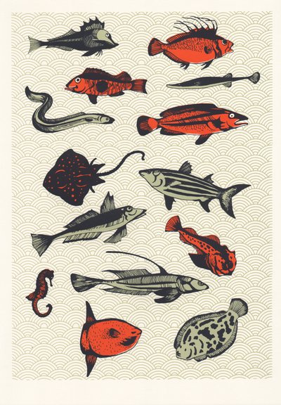 オレンジ色の日本の魚」2015年（スクリーンプリント 作： Eliza Southwood