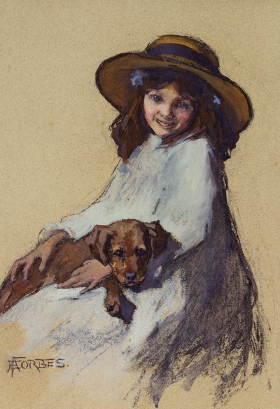 彼女の子犬を持つ少女 作： Elizabeth Adela Stanhope Forbes