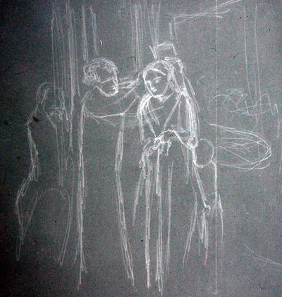 アット・ザ・ミリナーズ」（鉛筆・紙） 作： Elizabeth Eleanor Siddal