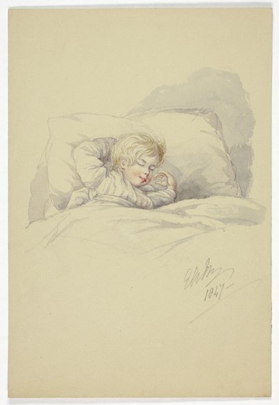 眠る子供（右）と波止場の漁師（裏） 作： Elizabeth Murray