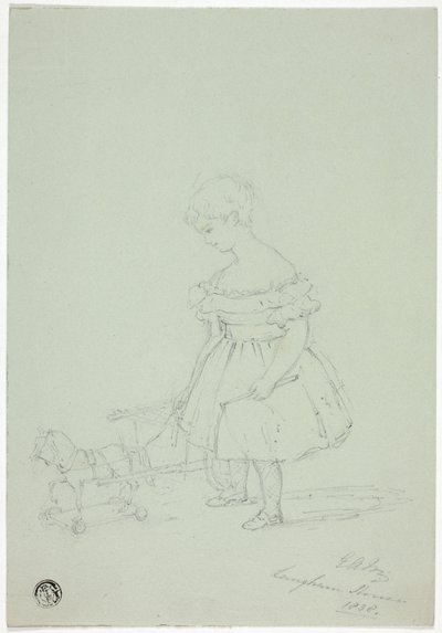 ランガム ハウスでおもちゃの馬を持つ少女 作： Elizabeth Murray