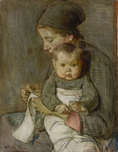 母と赤ちゃん（キャンバスに油彩） 作： Elizabeth Nourse