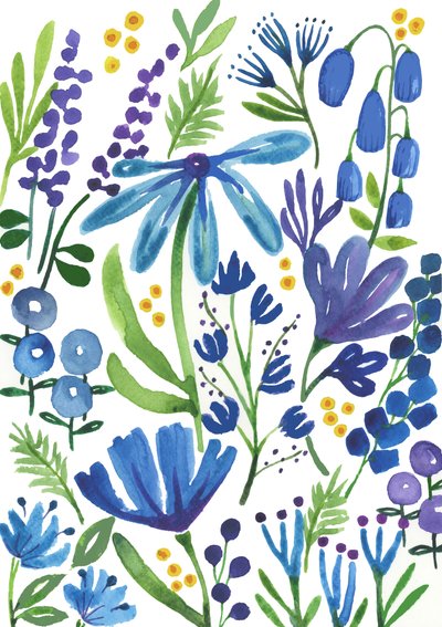 青い花、2018年（水彩画） 作： Elizabeth Rider