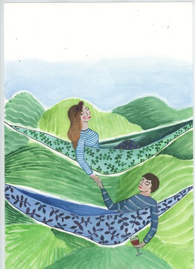 Hanging Out, 2018（水彩、コラージュ） 作： Elizabeth Rider