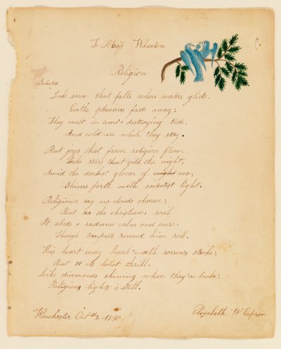 ミス・ウィートンへ、宗教、1830年。 作： Elizabeth W. Capron