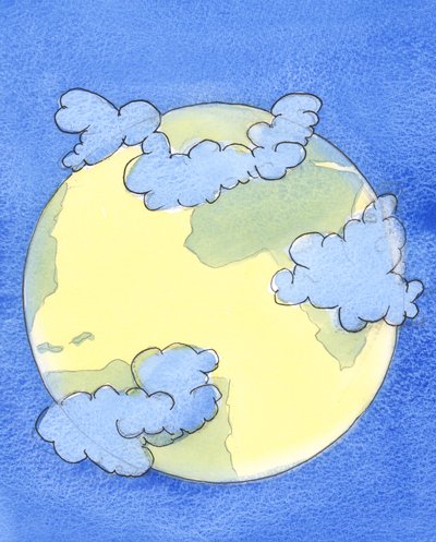 密な雲が戦争のある地球の部分を覆っているようで、2004年に多くの人々を神から切り離しました（紙にw - c） 作： Elizabeth Wang