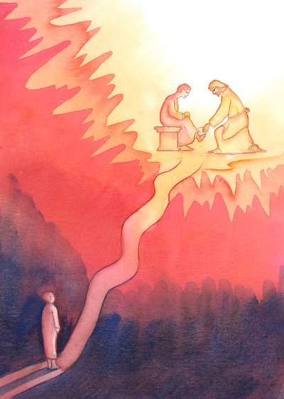 神を愛するために隣人を愛し、仕える人は、2004年に急な上り坂で天国に向かって困難な道を歩きます（紙にw - c） 作： Elizabeth Wang