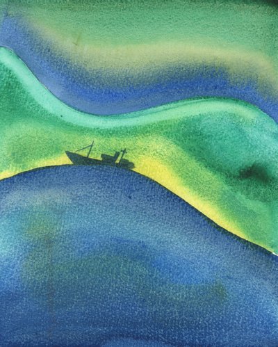 海の船が水に囲まれているので、私たちは完全に神の愛に囲まれ、支えられています-私たちが祈っているかどうか、そして私たちが神の存在を経験しているかどうか、2003年（w - c on pape 作： Elizabeth Wang