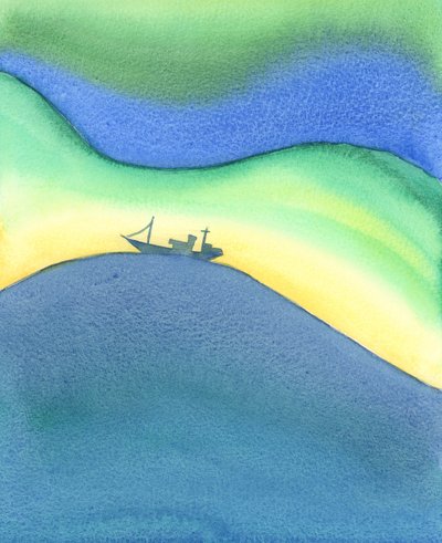 海の船が水に囲まれているので、私たちは完全に神の愛に囲まれ、支えられています-私たちが祈っているかどうか、そして私たちが神の存在を経験しているかどうか、2003年（w - c on pape 作： Elizabeth Wang