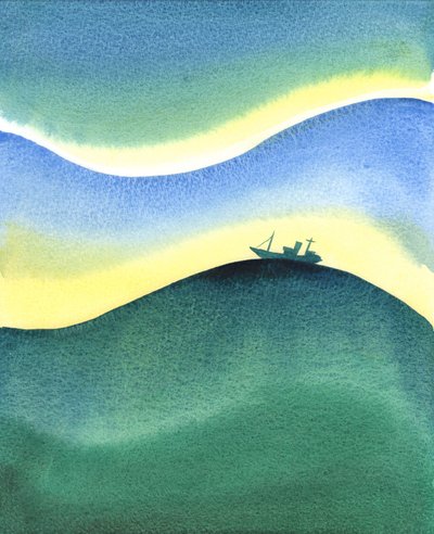 海の船が水に囲まれているので、私たちは完全に神の愛に囲まれ、支えられています-私たちが祈っているかどうか、そして私たちが神の存在を経験しているかどうか、2003年（w - c on pape 作： Elizabeth Wang