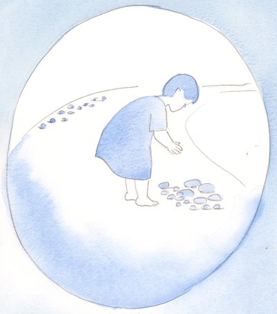 私たちが罪を神にささげるとき、悔い改めながら、母親が子供からの小石を宝石として受け入れるときのように、神はそれらを贈り物として受け入れます、2002年（紙にw - c） 作： Elizabeth Wang