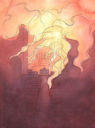 ミサでは、まるで神の愛の燃える火が教会に浸透しているようです-2003年のミサごとに息子を私たちに「与える」父からの愛（紙にw - c） 作： Elizabeth Wang