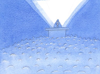 私たちの祝賀の中心にあるのは、キリストが私たちのために嘆願し、贖う聖なる犠牲の捧げ物です。2002年（紙にw - c） 作： Elizabeth Wang