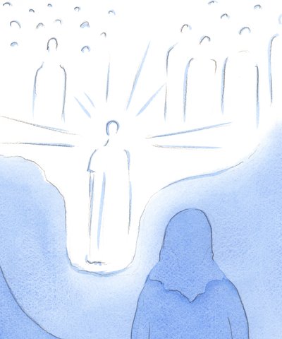 祈りによって、まるで天国の床が下がるように、私たちは天国の聖人たちに非常に近づきます。私たちのすべての信仰の行為は私たちをさらに近づけます、2002年（紙にw - c） 作： Elizabeth Wang