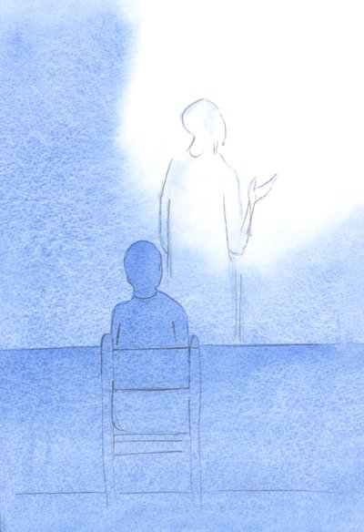 キリスト-私に背を向ける-は父に向かい、食事の前に感謝と恵みの祈りを捧げます、2001年（紙にw - c） 作： Elizabeth Wang