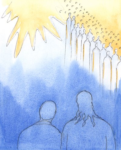 私たちが彼の聖人を称えるとき、キリストは私たちと共にいます、2003年（紙にw - c） 作： Elizabeth Wang