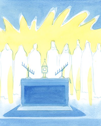 キリストは、2003年の祝福された秘跡における彼の本当の存在を通して、彼の友人にリフレッシュと新しい勇気をもたらすのが大好きです（紙にw - c） 作： Elizabeth Wang