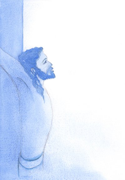 真の人であるキリストは、彼の神の愛をもって彼の仲間の男性と女性を「彼らのすべての罪に対する無限の償いで」愛しました。、2001年（紙にw - c） 作： Elizabeth Wang