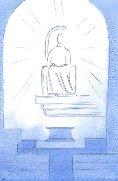 キリストは私たちの聖域内の天の玉座に座っていました。私たちの神であるキリストは、私たちが彼を愛するために負う苦しみに値する、2002年（紙にw - c） 作： Elizabeth Wang
