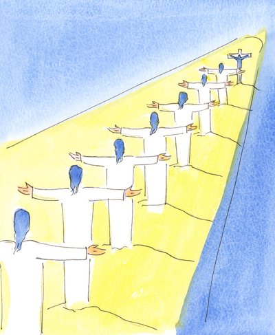 キリストが罪人のために、カルバリーで彼の命を捧げ、私たちが許されることを祈った時以来、2004年（紙にw - c） 作： Elizabeth Wang