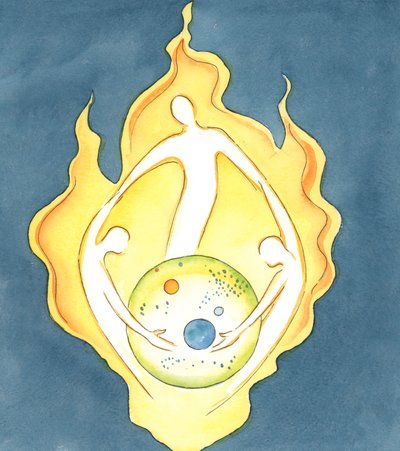 神の心から、存在するすべてのものが生まれました、2003年（紙にw - c） 作： Elizabeth Wang
