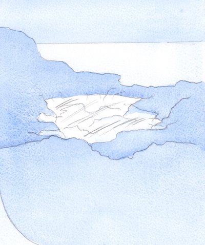 神はまるで岩のプールを見ているかのように私たちの魂を見つめています。澄んだ水を通して、彼は土台であるキリストをちらりと見ます。しかし、罪の「泥」は彼の見解を覆い隠している、2002年（紙にw - c） 作： Elizabeth Wang