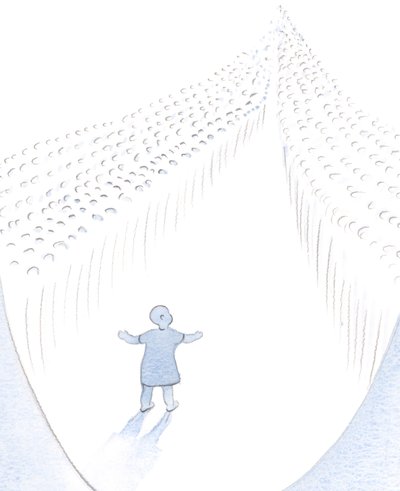 私たちの父なる神は、私たちの美徳と恵みの最初の一歩を、まるで聖人に向かって歩いている赤ちゃんを見ているかのように見守っています。 作： Elizabeth Wang