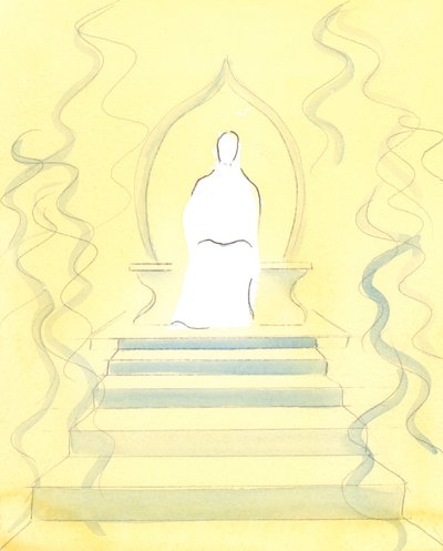 父なる神は、彼がいる栄光の火の中で天国に住んでおられます。そして魂が裁きのために連れてこられるのは彼の王位の前である、2004年（紙にw - c） 作： Elizabeth Wang