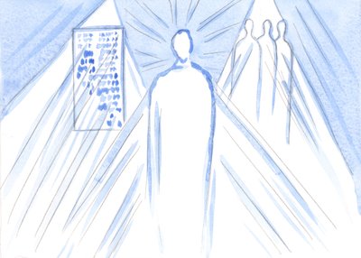 すべての光と知恵の源である神は、言葉と教師を通して私たちに栄養を与えてくださいます。しかし、聖体拝領では、2001年に全人類である神の息子に会います（紙にw - c） 作： Elizabeth Wang