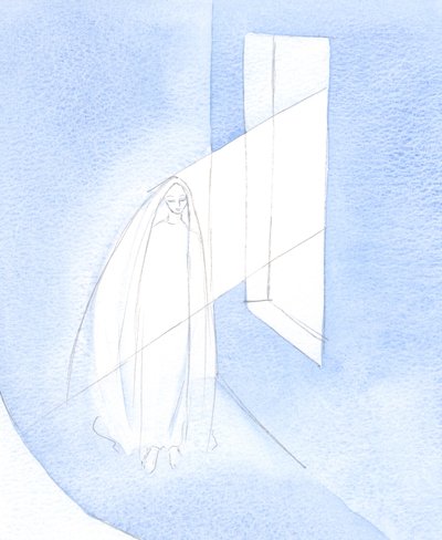 神は、聖霊の働きによって、御言葉がマリアの同意によってマリアの人生に入り、彼女の子宮の中で肉体をとられるようにされました。、2001年（紙にw - c） 作： Elizabeth Wang
