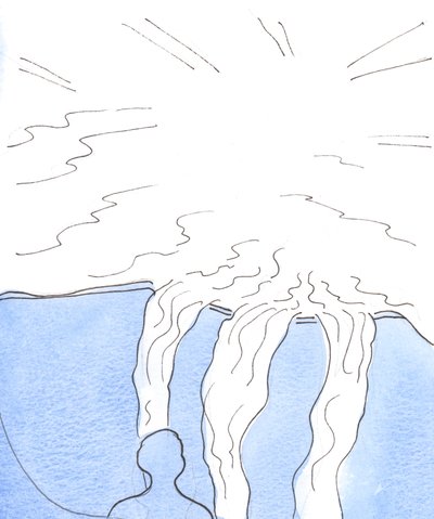 私たちに対する神の愛は、枯渇することも、流れることを止めることもできない広大な水域のようなものです。2003年（紙にw - c） 作： Elizabeth Wang