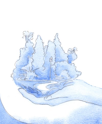 彼は伸ばした手にあるかのように私に庭を見せてくれた。彼は言った：「あなたを喜ばせるために、私が作ったものを見てください？」、2002年（紙にw - c） 作： Elizabeth Wang