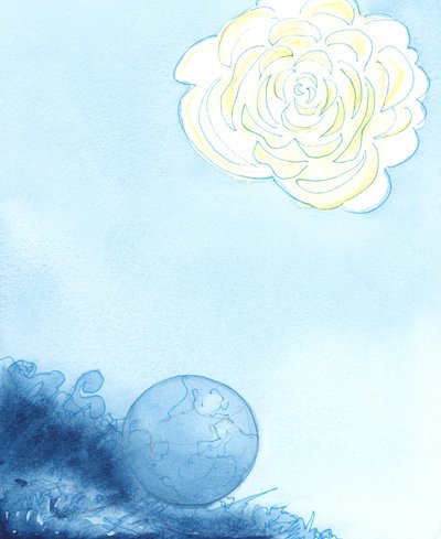 天国は巨大な花として表され、その中心には美しく、香りのよい、まばゆいばかりの聖域がありました。2003年（紙にw - c） 作： Elizabeth Wang