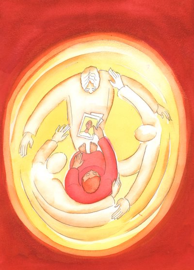 三人の神の愛の中で開催され、私たちは他の人のために執り成しをすることができます、2004年（紙にw - c） 作： Elizabeth Wang