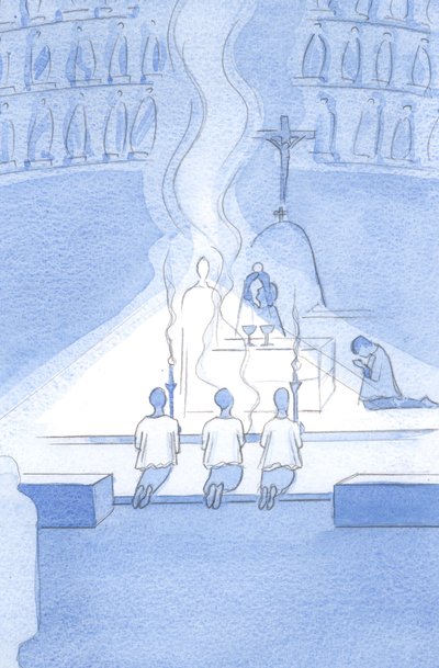 厳粛で心からの崇拝で迎えられたキリストはどれほど幸せですか：彼の神性にふさわしい。、2001年（紙にw - c） 作： Elizabeth Wang